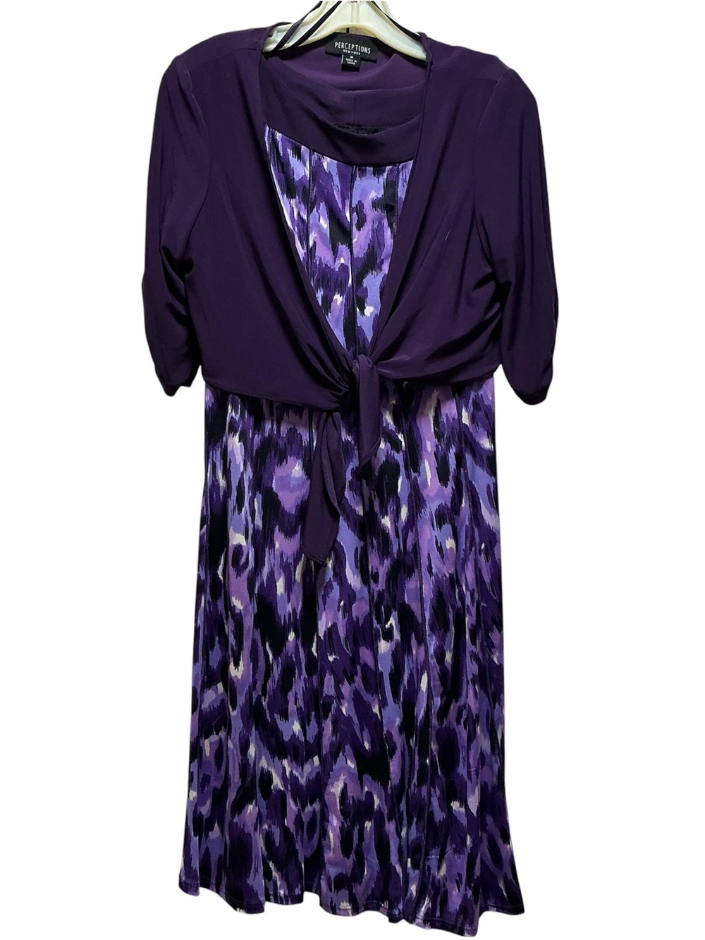 Perceptions Purple Abstract Fit Flare Ribbed Sleeveless Dress With Jacket Sz M